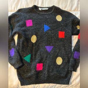 Vintage 90s Rafaella Angora Wool Abstract Metallic Geometric Sweater M